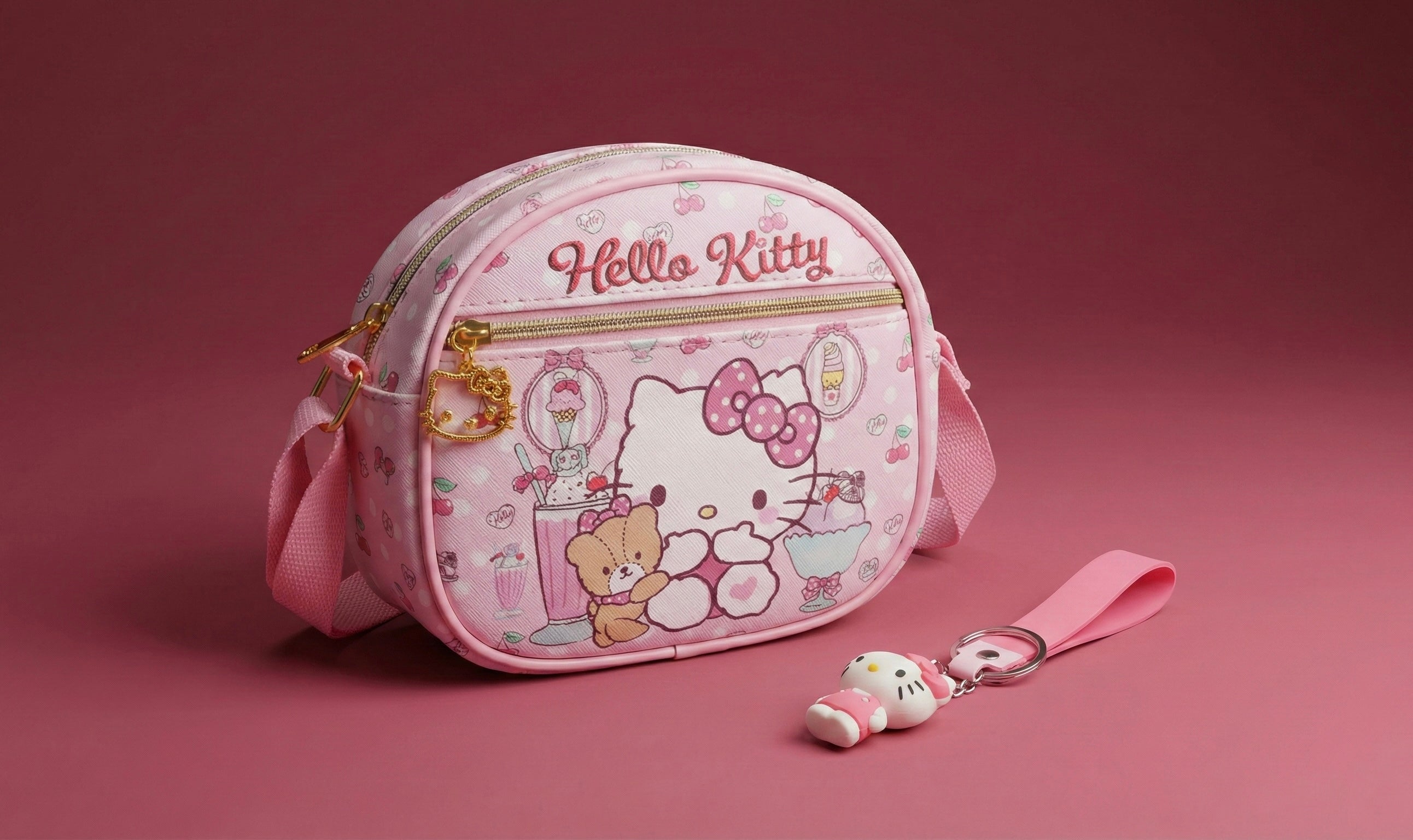 Sac Bandoulière Hello Kitty Gourmand + Porte-clés Assorti